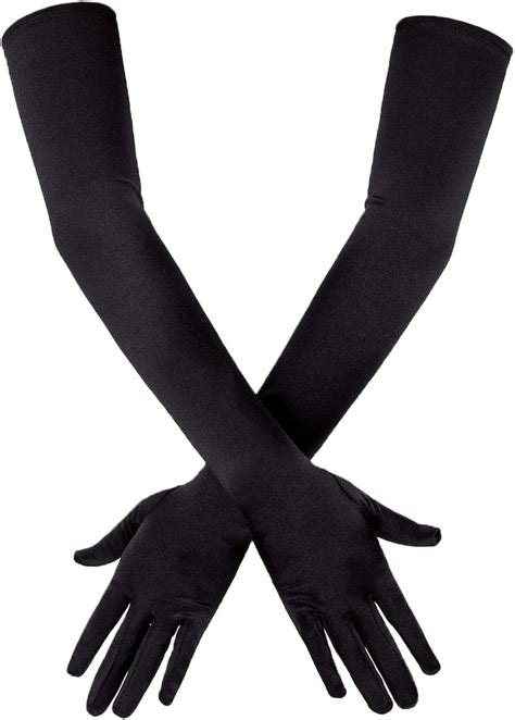 SAVITA Long Black Elbow Satin Gloves 21 inch Stretchy 1920s Opera ...