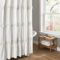 Shower Curtain Decor by White Modern Country Chic Textured Ruffled Shabby Fabric Shower Curtain Decor