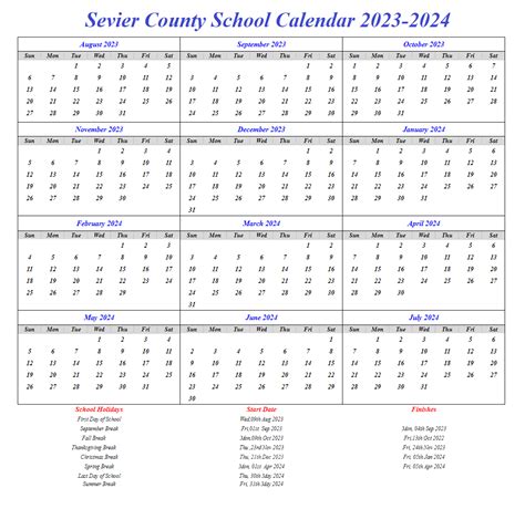 Sevier County School Calendar 2023-2024 & Academic Holidays
