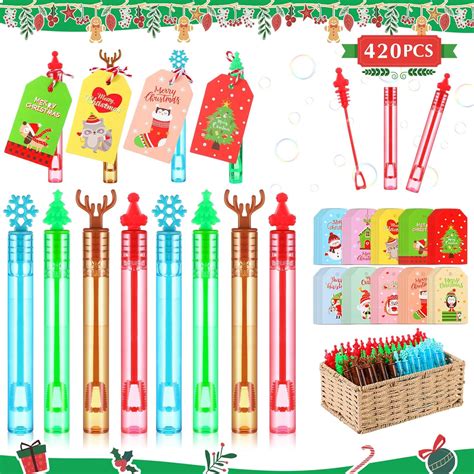 Amazon.com: Syhood 420 Pcs Christmas Bubble Wands Set 200 Bubbles Wand 200 Christmas Card 20 ...