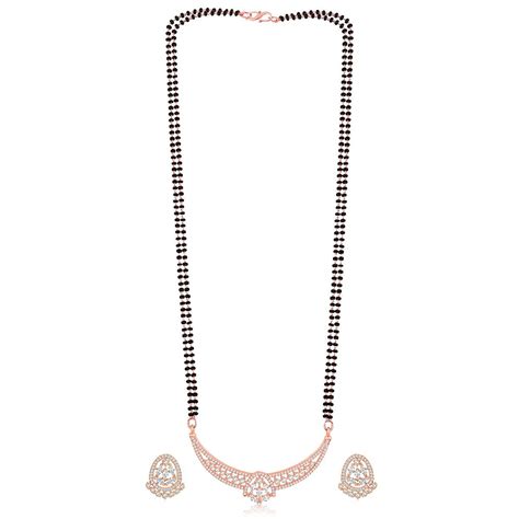 Buy Peora Rose Gold Plated Cz Mangalsutra Earring Set Fashion Jewellery ...