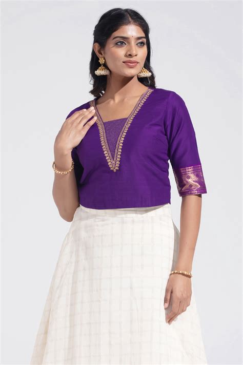 Purple & Off - White Gold Kattam & Embroidered Festive Skirtset ...