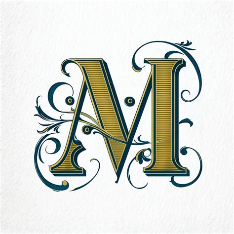 Ornate Gold and Teal Monogram Letter A and M Design Sticker - Playground