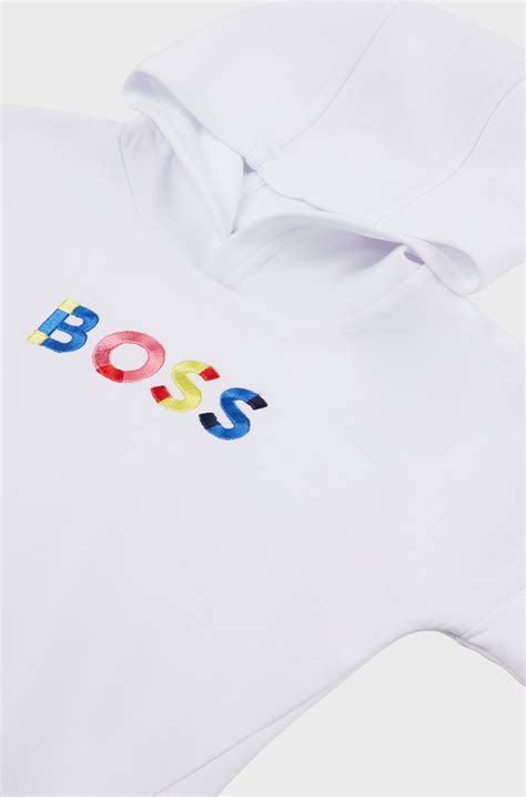 BOSS - Kids' hooded sweatshirt with 3D logo and side zip - White