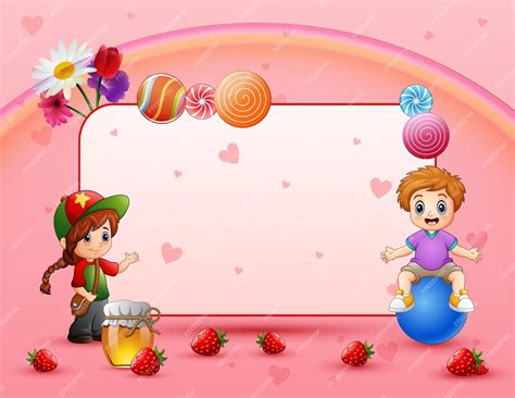 Cartão de fundo doce com crianças felizes | Vetor Premium