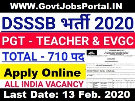 DSSSB PGT Vacancy 2020 : Govt Jobs in Delhi for 710 PGT Posts