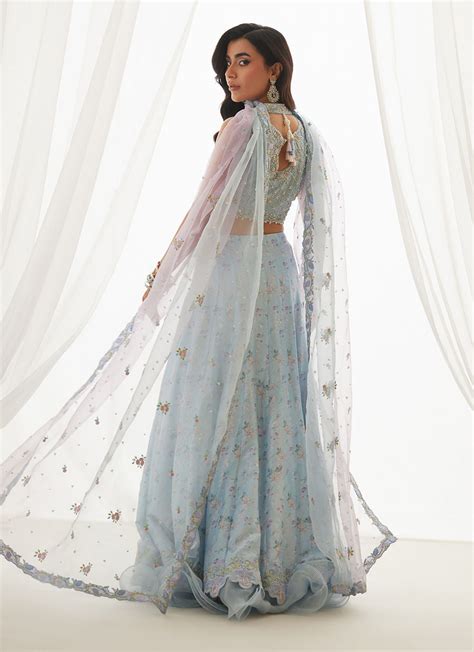 Zyla Sky Blue Choli, Lehenga And Dupatta – Nour