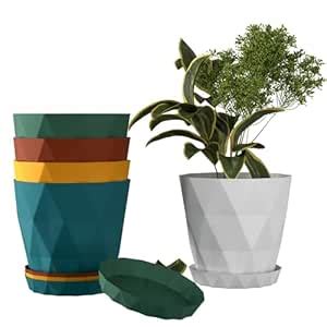 Modern Stackable Plant Pots, Multi-Color Set of 5, Geometric Design ...