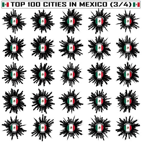 Premium Vector | Top 100 city skyline silhouettes in mexico flag sticker emblem badge travel ...