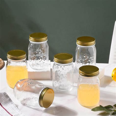 Storage Glass Jar With Gold Lid Set Of 6 450ml