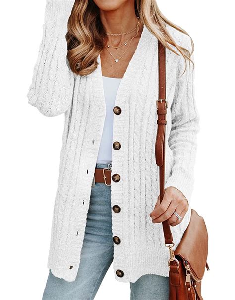 Cardigans For Women Button Down Cardigan Sweaters Chunky Cable Knit ...