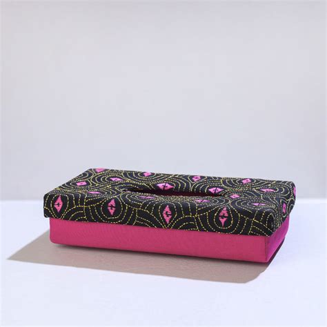 Pink Bengal Kantha Work Handcrafted Tissue Box