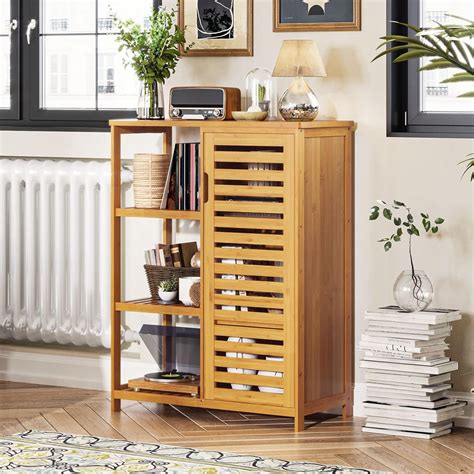 Buy VIAGDO Bathroom Storage Cabinet Bamboo, Free Standing Floor Cabinet ...
