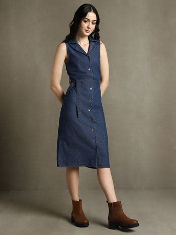 DL Woman Dark Blue Solid Notch Lapel Sleeveless Dress – DENNIS LINGO