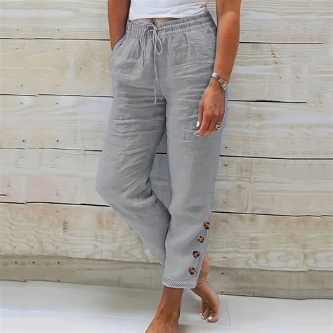 SELONE Cotton Linen Pants Women Petite Mid Rise with Pockets Cotton ...