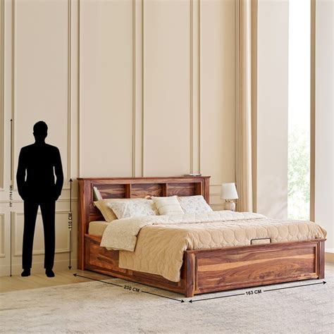 Buy Adana Grand Yuga Sheesham Wood Queen Bed with Hydraulic Storage ...