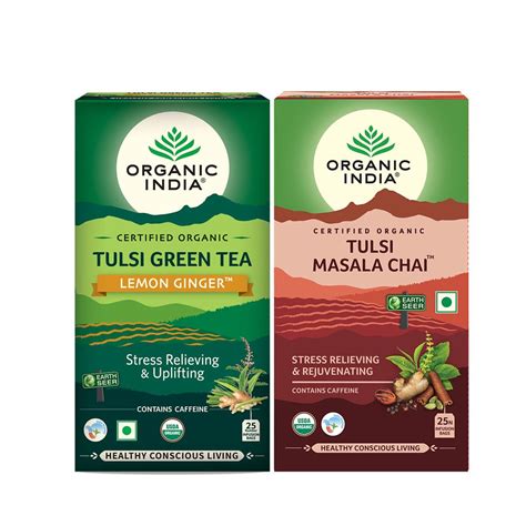Organic India Tulsi Green Lemon Ginger 25 Tea Bags & Organic India ...