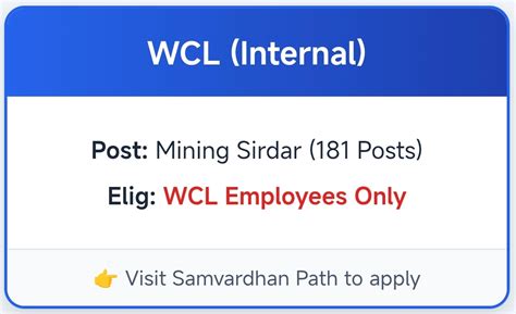 WCL Departmental Job 2026 | Mining Sirdar (181 Vacancies) | WCL Employees