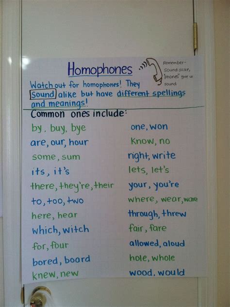 Image result for Homophones Chart