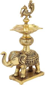 Jaszz Art Peacock Elephant Diya|Ethnic Design Curved Oil Wick Deepak ...