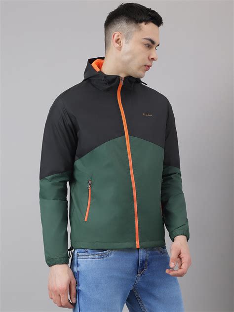 Buy Men Color Blocked Hooded Windbreaker Jacket | Richlook.in