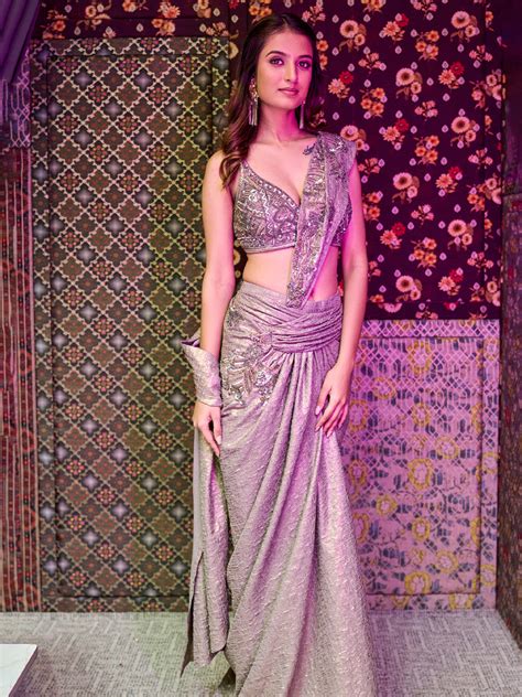 Striking Golden Brown Drape Saree – Tirumala Designers
