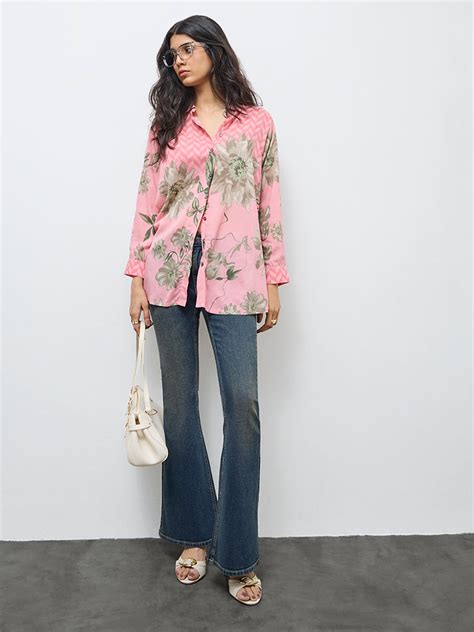 Buy Utsa Pink Floral Cotton Tunic from Westside