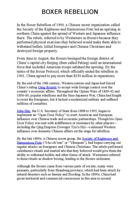 In the Boxer Rebellion of 1900 - The rebels, referred to by Westerners ...