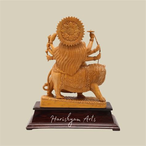 22" Goddess Durga in White Cedar Wood Traditional Wooden Maa Durga Sta