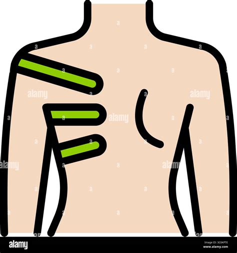 Shoulder blade kinesio tape strips color icon. Application neck kinesio ...