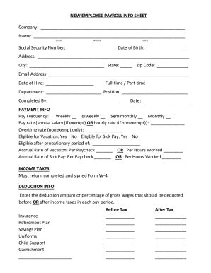 Fillable Online PAYROLL SERVICE NEW EMPLOYEE FORM Fax Email Print ...