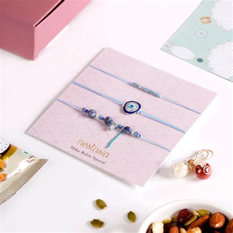 Minimal Evil Eye Rakhi Gift Set Of 5 With Box And Card Online - Premium ...