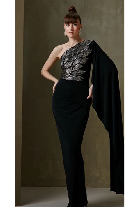 METALLIC LEAVES ONE OFF SHOULDER GOWN – Kuro Clothing India