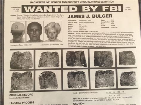 James Whitey Bulger Wanted Poster | #1798637517
