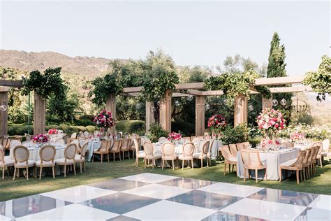 Elegant Estate Reception in Garden With Round Tables, Jewel-Tone ...