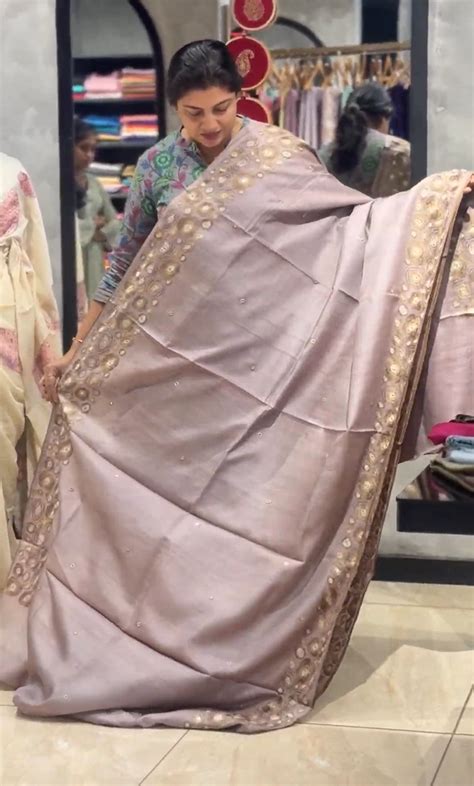 Hand Aari Embroidered Desi Tussar Saree | RGD839R – Aham Designer Boutique
