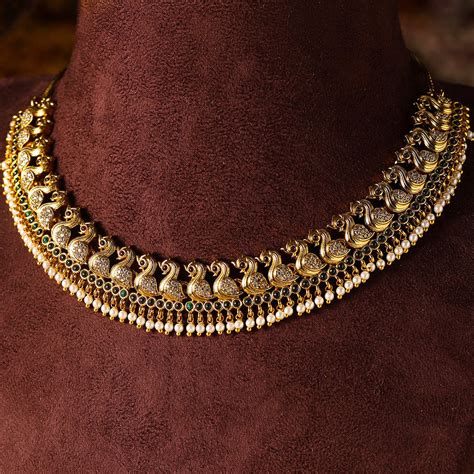 Peacock Style AD Stones Gold Plated Choker Necklace and Jhumkis Jewell ...
