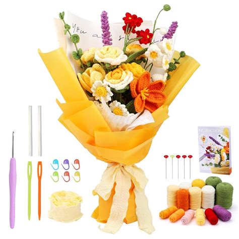 PATPAT Cotton Diy Crochet Kit Diy Flower Bouquet Material Kit Rose ...