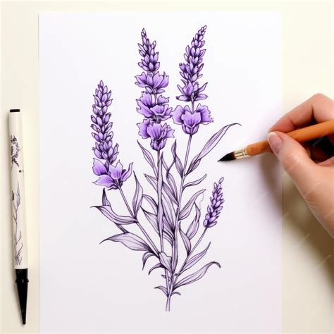 Vibrant Lavender Flower Drawing With Bold Watercolors | Premium AI-generated image