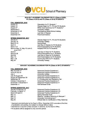 Fillable Online pharmacy vcu Calendar - VCU School of Pharmacy ...