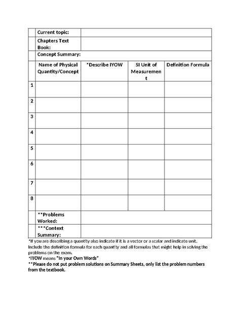 Image result for Summary Sheet Example Study