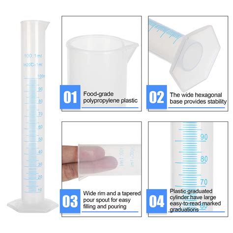 10Pack 100ml Plastic Graduated Cylinder, Transparent Measuring Cylinder ...