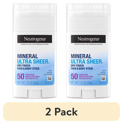 (2 pack) Neutrogena Ultra Sheer SPF 50 Zinc Mineral Sunscreen Stick, 1. ...