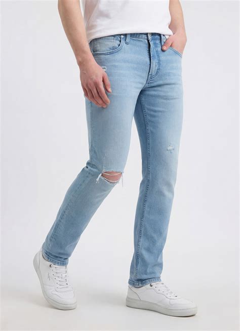 Men Blue Slim Fit Mid Rise Distressed Jeans | Pepe Jeans India