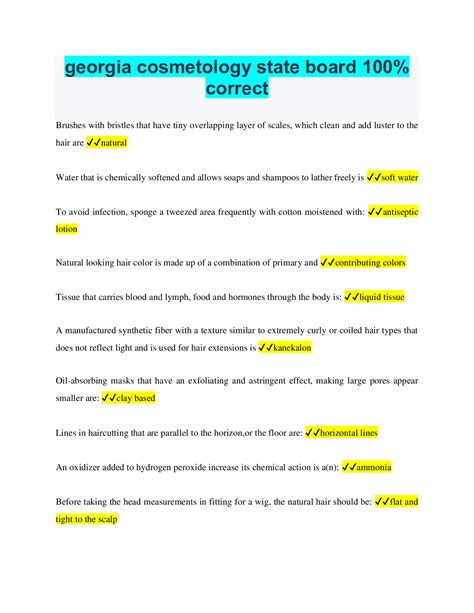 Board of Cosmetology (PSI) Written Exam Prep Latest 2022 Graded A - Browsegrades