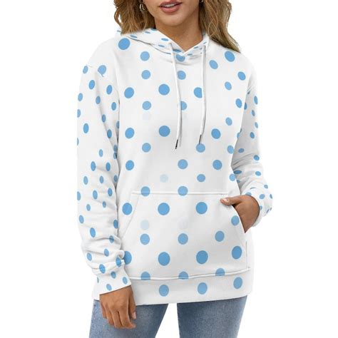 Blue Polka Dot Pattern Hoodies Long Sleeve Casual Hoodie Winter Classic ...