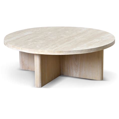 Agosti Travertine Marble 100cm Round Coffee Table - White Wash ...