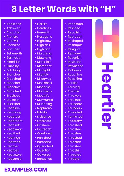 450+ 8 Letter Words with H List, Meaning, PDF