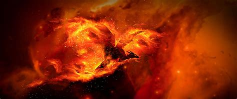 Download wallpaper 2560x1080 dragon, fire, art, flame, sparks, bright ...