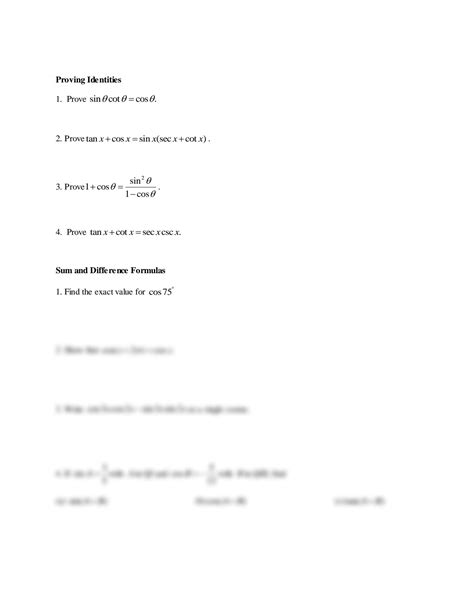 Image result for Trigonometric Identities Worksheet
